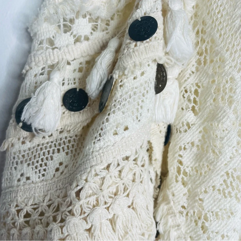 Avani Del Amour pullover Boho 100% Cotton crochet hippie Fringe poncho Size S/M - Picture 10 of 15